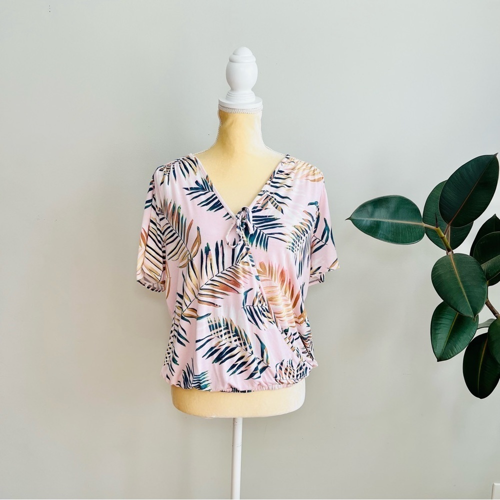 Finn & Grace palm leaf faux wrap top